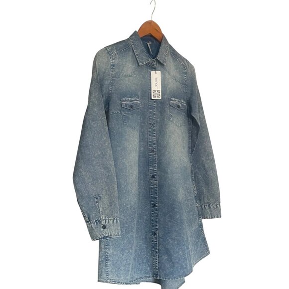 Leshop Women's Acid Wash Denim Shirt Dress | Oversized Fit & Flare | Pockets - Picture 8 of 8